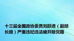 十三届全国政协委员刘跃进（副部长级）严重违纪违法被开除党籍