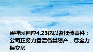 碧桂园回应4.23亿以资抵债事件：公司正努力盘活各类资产，尽全力保交房