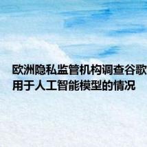 欧洲隐私监管机构调查谷歌将数据用于人工智能模型的情况