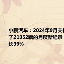 小鹏汽车:2024年9月交付量创下了21352辆的月度新纪录,同比增长39%