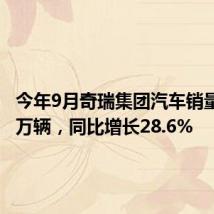 今年9月奇瑞集团汽车销量24.45万辆,同比增长28.6%