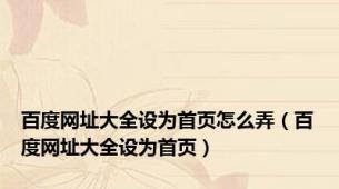 百度网址大全设为首页怎么弄（百度网址大全设为首页）