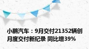小鹏汽车：9月交付21352辆创月度交付新纪录 同比增39%