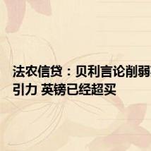 法农信贷:贝利言论削弱英镑吸引力 英镑已经超买
