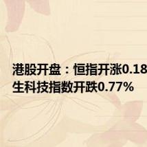 港股开盘:恒指开涨0.18%,恒生科技指数开跌0.77%
