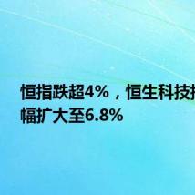 恒指跌超4%，恒生科技指数跌幅扩大至6.8%