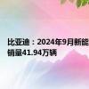 比亚迪：2024年9月新能源汽车销量41.94万辆