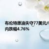 布伦特原油失守77美元/桶，日内跌幅4.76%
