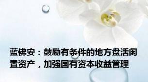 蓝佛安：鼓励有条件的地方盘活闲置资产，加强国有资本收益管理
