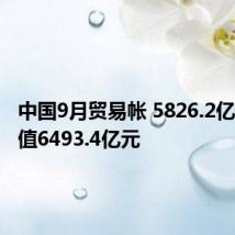 中国9月贸易帐 5826.2亿元，前值6493.4亿元