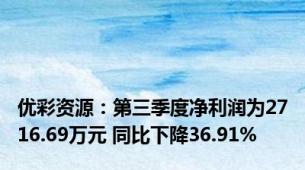 优彩资源：第三季度净利润为2716.69万元 同比下降36.91%
