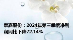 泰嘉股份：2024年第三季度净利润同比下降72.14%