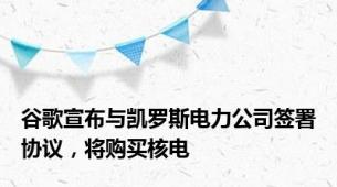 谷歌宣布与凯罗斯电力公司签署协议，将购买核电