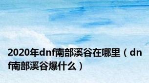 2020年dnf南部溪谷在哪里（dnf南部溪谷爆什么）